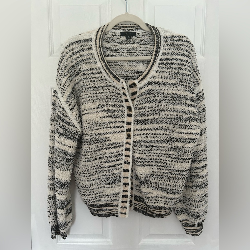 J. Crew Black and White Textured Cardigan